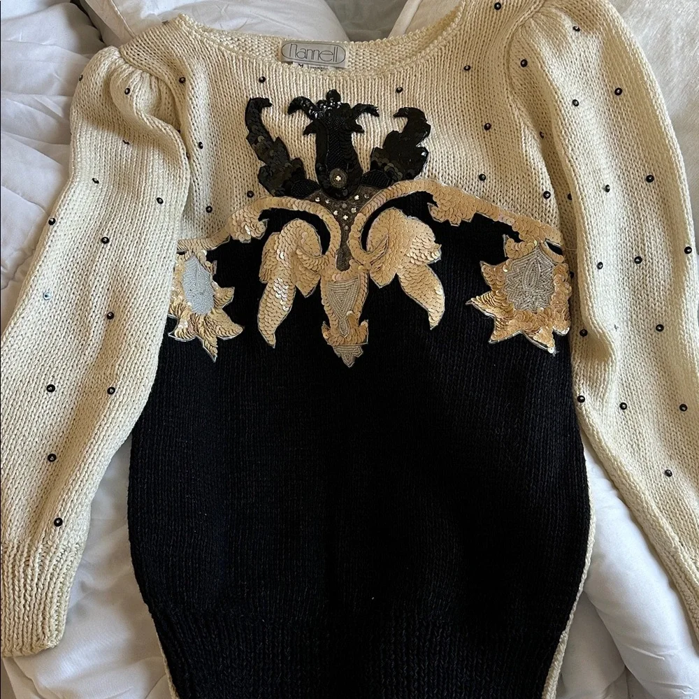 Vintage Nannell Black Cream Sweater Embellishments - Picture 7 of 11